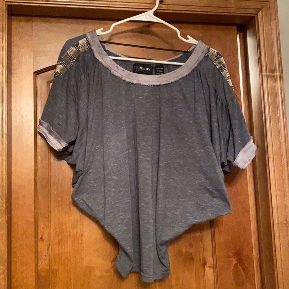 Miss Me Beaded Top Frayed Neck Silver Size Small